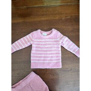 Just LIZZY 3/6M Girls 2pc Pink/White Striped Fleece Sweater Pants Set